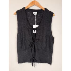 NWT GANNI Tie String Sweater Vest Wool Blend Black Sz Large